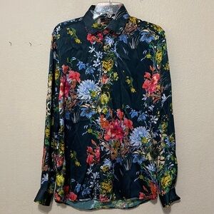 Zara Vibrant Floral Button Down Shirt Size L